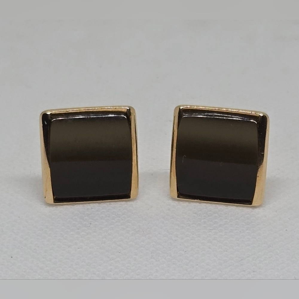 Vintage Smoky Brown Gold Tone Square Cuff Links Classic Men’s Jewelry